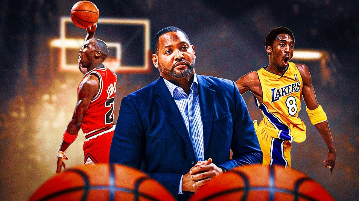 Robert Horry with Michael Jordan of the Chicago Bulls, and Kobe Bryant of the Los Angeles Lakers